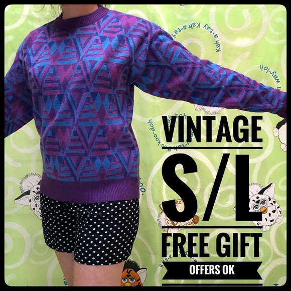 Vintage Sweaters - S m l vintage sweater small medium large geometric